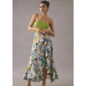 Anthropologie Maeve Ruffled Wrap Maxi Skirt Floral High-Low Wrap Skirt Large